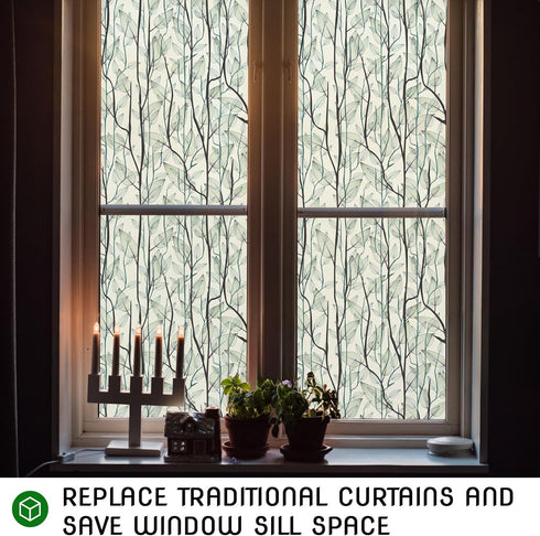 DKTIE Window Film Privacy - Decorative Stained Glass Clings with Installation Tools, Static Cling for Home (Dark Green,