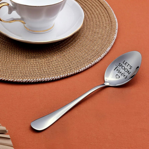 Let's Spoon Forever, Funny Engraved Spoon for Coffee/Tea/Ice Cream/Dessert, Food Lover Gifts with Gift Box