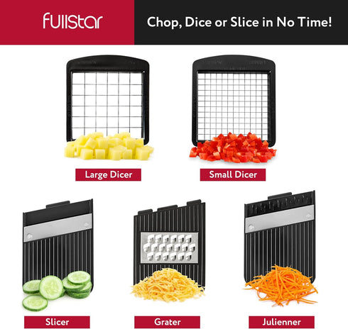 Fullstar All-in-1 Vegetable Chopper, Mandoline Slicer & Cheese Grater, 6 in 1, Black/White