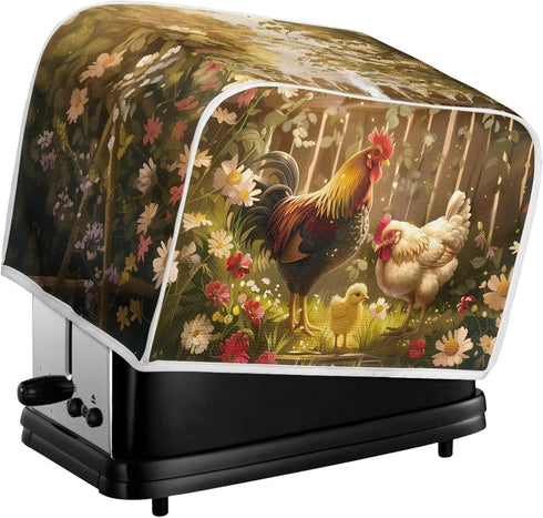 Rooster Toaster Cover 2 Slice, Washable Dust Cover for Kitchen, Daisy Anti-Sputtering Bread Maker Cover, Multicolor