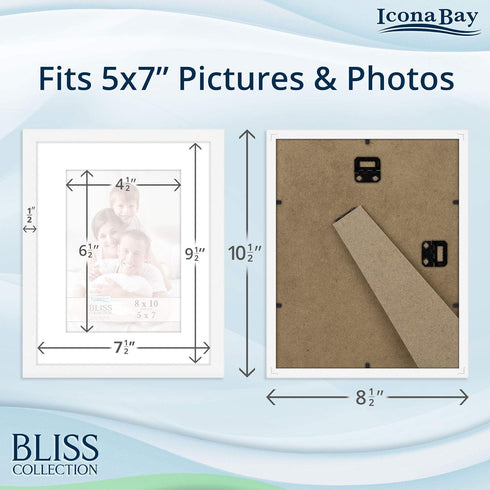 Icona Bay 8x10 White Picture Frame with Removable Mat for 5x7 Photo, Modern Style Engineered Wood Frame