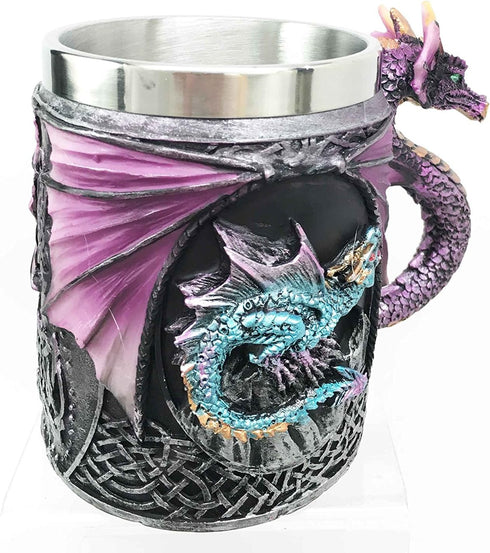 Ebros Myths And Legends Blue Fire Beowulf Purple Dragon Beer Stein - Great Gift for Dragon Lovers, Coffee Cup Mug
