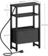 3 LET503BE Narrow Side Table with Charging Station, Slim End Table with Magazine Rack, Bedside Table for Small Spaces