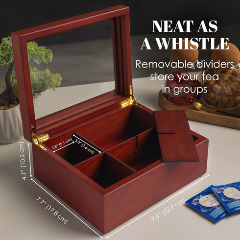 Tea Box - Luxury Wooden Tea Bag Organizer, 6 Compartment Storage Chest from The Apace Premier Collection