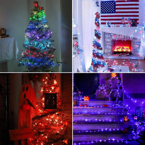 33ft 100 4th Color Changing Fairy String Lights, LED Twinkle Lights with Remote & Timer, Multicolor Outdoor Christmas