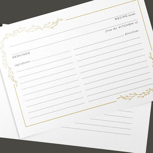 Floral Foil Border Recipe Cards: Set of 50, 4x6 inches (Gold Foil/White)