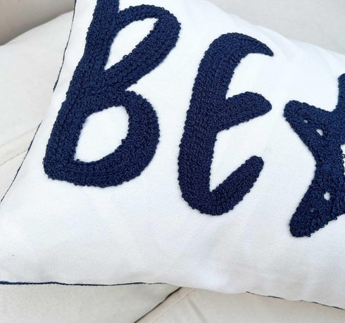 Nautical Style Embroidered Beach Throw Pillow Cover, White, 20" x 12"