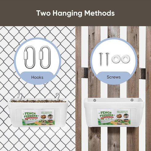 Chewoof 4 Pack 4.5 Chicken Feeders, Quart Goat Hanging Fence Feeders, with Hooks, Screws, & Chicken Coop Treat Bag