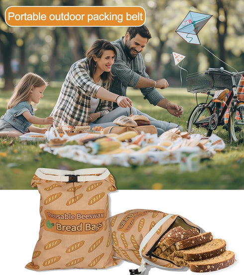 2 Pack (13x17in, Beeswax Bread Bags for Sourdough and Homemade Bread, Reusable Organic Linen Beeswax Bread Bag