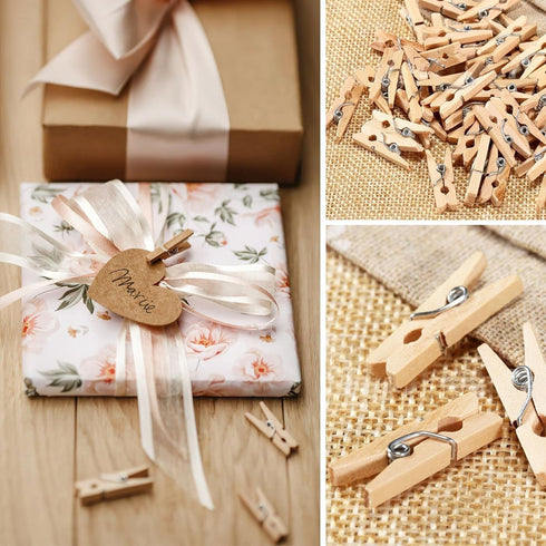 Sturdy Mini Clothes Pins, 150 Pcs 1 Inch Natural Wooden Clothespins with 33 FT Jute Twine for Crafts Display
