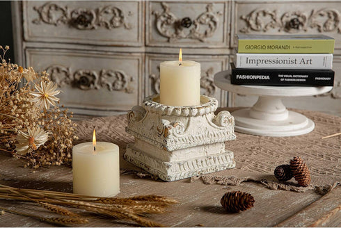 SOFE Column Pedestal Stand for Decoration Display, Distressed White Small Plant Stand, Large Candle Stand, Column Side