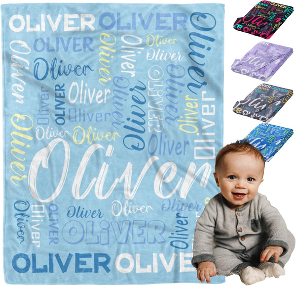 PerStudio Personalized Baby Blanket for Boys Custom Name Blankets Throws for Girls Customized