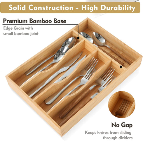 Bamboo Kitchen Drawer Organizer, 8.25 Inch Silverware Holder for Small Drawers, Cutlery Organizer