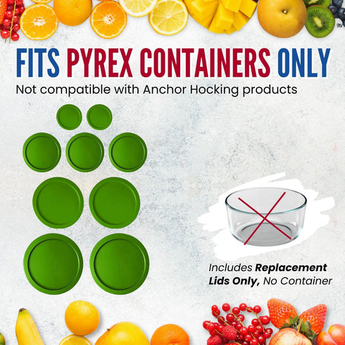 Replacement Lids for Pyrex Containers (2) 1-Cup, (3) 2-Cup, (2) 4-Cup, (2) 7-Cup (Green)