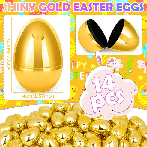 Palonu 72 2.3 Pcs Golden Metallic Easter Eggs, Reusable Shiny Plastic Empty Fillable Easter Themed Hunt Basket Stuffers