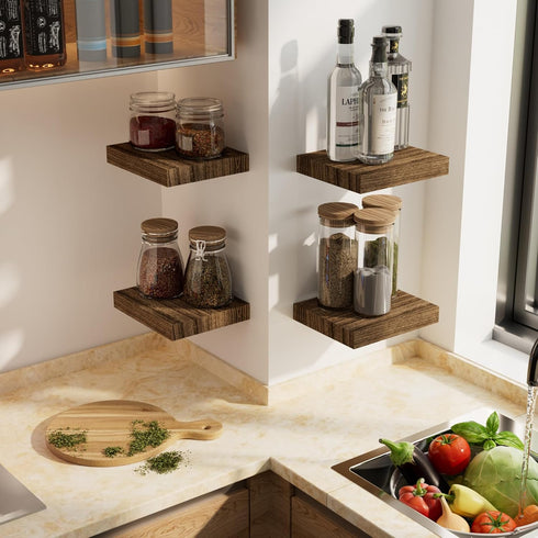 QsQueen Floating Shelves for Wall Solid Wood Square Design Wall Shelf with Hidden Brackets, Space Saving Storage