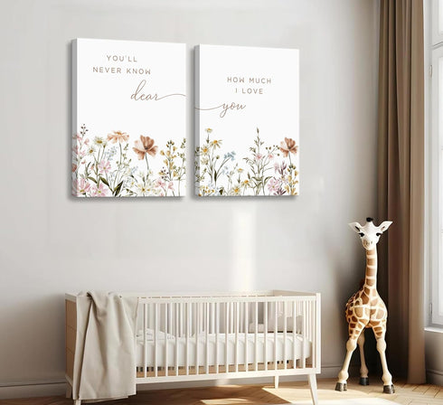 2 Pcs Wildflower Nursery Canvas Wall Art Flower Botanical Sentence Poster Painting Picture Wall Decor Boho Girl