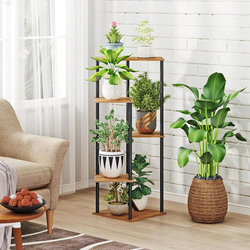 5 HAYOFAMY Tier Plant Stand Indoor, Tall Plant Shelf Metal Wood Multiple, Flower Pot Holder for Living Room Office