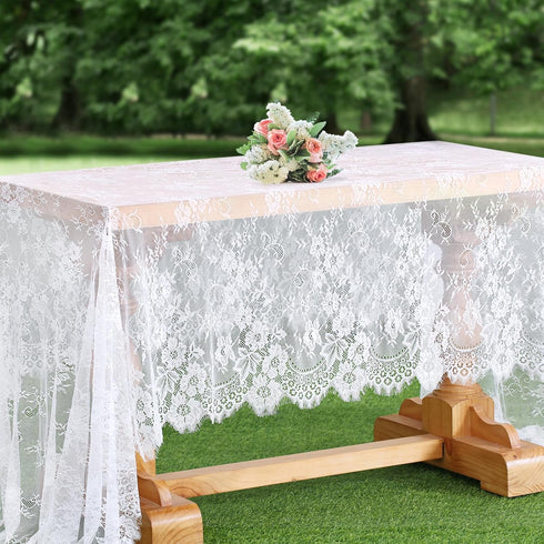 B-COOL White Lace Tablecloth 60 x 120 Inches Rectangle Vintage Embroidered for Wedding