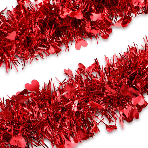 Boao 66 Feet Red Heart Tinsel Garland Decoration, Shiny Metallic Ornaments for Valentine's Day Wedding