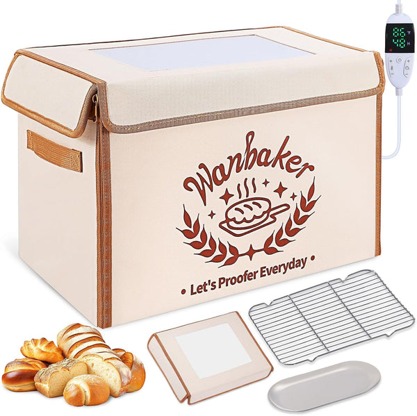 Wanbaker Folding Bread Proofing Box, 68-131F Temp Control 99H Timer, Foldable Dough Proofer