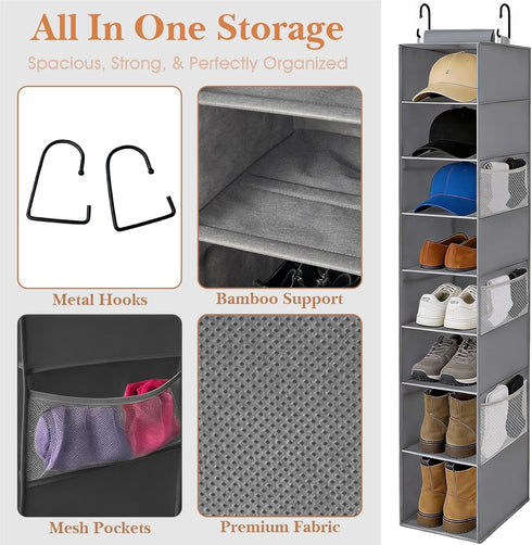 Closet,8-Shelf (9" 11.8" 54" VERONLY Hanging Shoe Organizer for Hanging Storage with Side Mesh Pockets,Wider Shelves