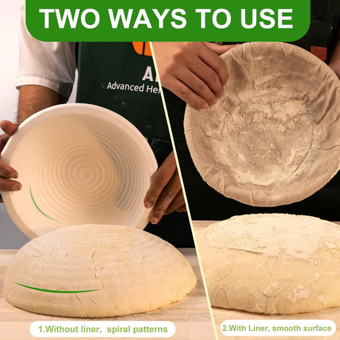 9 Inch 2 Pulp Sourdough Banneton Bread Proofing Basket with Liners, Round Pulp Banneton Bread Proofing Supplies