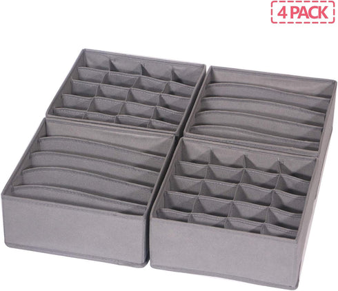 DIOMMELL 4 Pack Foldable Cloth Storage Box, Fabric Baskets for Closet Organizer - Grey, for Clothes, Underwear, Socks