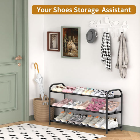 Hleelomi 3-Tier Closet,Living Expandable Shoe Rack,Adjustable Shoe Shelf Storage Organizer Heavy Duty Metal Free