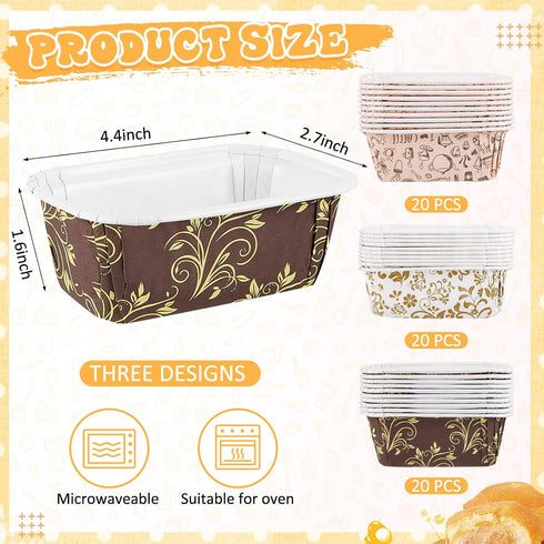 Tessco 60 Pcs Disposable Paper Loaf Pan Liners for Baking, Rectangle Mold for Bread & Cake