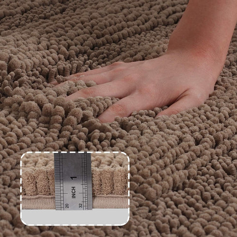 Turquoize Luxury Chenille Bath Rug, Extra Absorbent Non-Slip Microfiber Shower Rug, 17"x 24", Taupe Brown