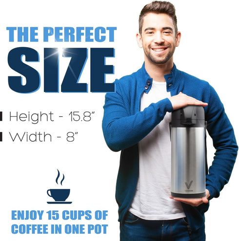 Airpot Coffee Dispenser with Pump - 102 oz Insulated Stainless Steel Carafe for Hot/Cold Beverages