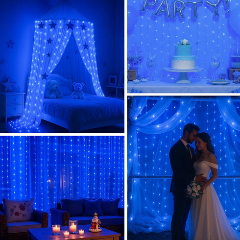 300 9.8ft 9.8ft 8 DomeStar LED Fairy Curtain Lights, x Waterproof String Hanging Lights with Modes Remote, Plugin