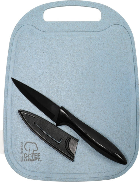 Chef Craft Select Blue Wheat Straw Cutting Board and Knife Set, 10 inch x 7.5 inch