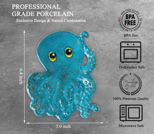 Octopus Spoon Rest for Stove Top, Ceramic Kitchen Counter Spoon Holder, Cute Blue Utensil Rest