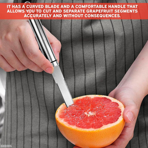 Grapefruit Knife with Curved Serrated Blade, Small Kitchen Cutter for Fruit Slicing, Stainless Steel Knife