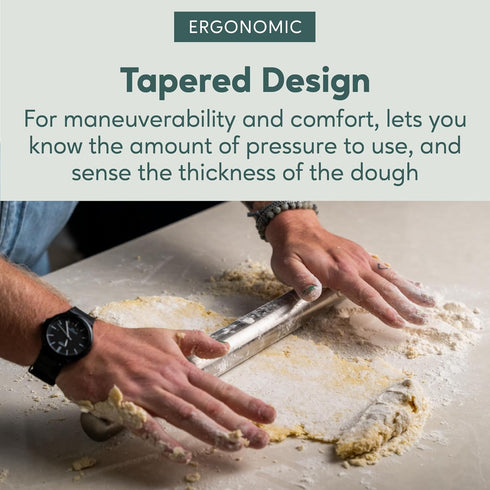 Ultra Cuisine French Rolling Pin for Baking – Tapered Stainless Steel Design with Measurements for Professional or Home