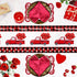 Valentine Table Runner, Red Black Buffalo Plaid Dresser Scarves with Heart Shape Balloon for Holiday Decor, 13x90inch