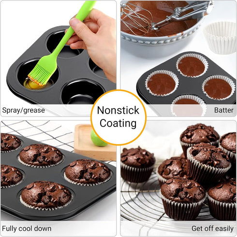 Beasea Muffin Pan, Set of 2 Non Stick 6 Cup Baking Pan, Carbon Steel Bakeware for Oven Baking
