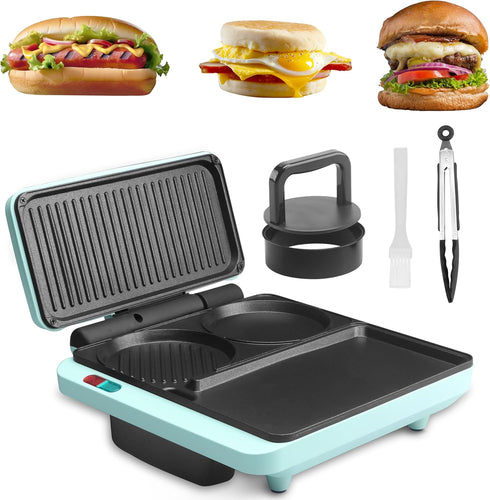 Baker's Friend Breakfast Sandwich Maker, Nonstick Electric Griddle & Grill Combo, 3 in 1 Breakfast Station