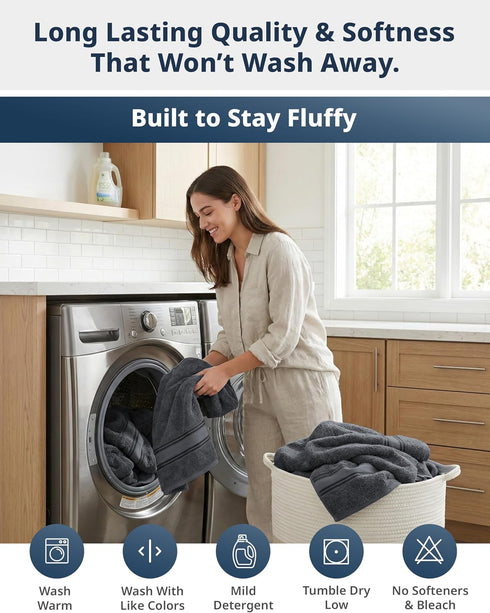 Set 6 100% 2 2 2 LANE LINEN Luxury Bath Towels - Piece, Cotton, Quick Dry, Soft & Absorbent, Zero Twist - Bath Towels