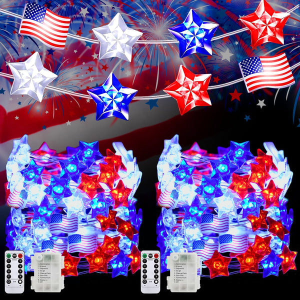 PASUTO 2 Pcs 100 LED 4th of July Decorations American Flag &