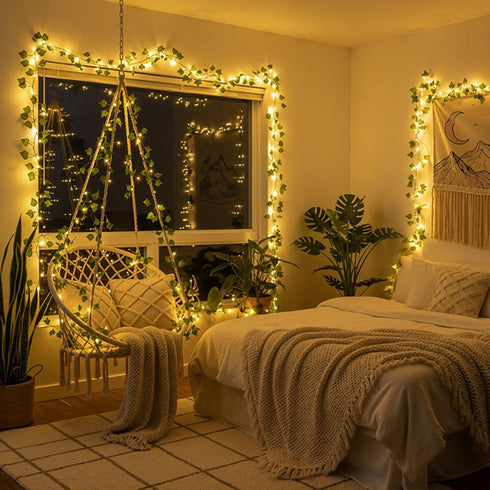 40Ft 120 DomeStar Vines with Light for Bedroom, LED Fairy Lights with Vines, Curtain String Lights with Remote