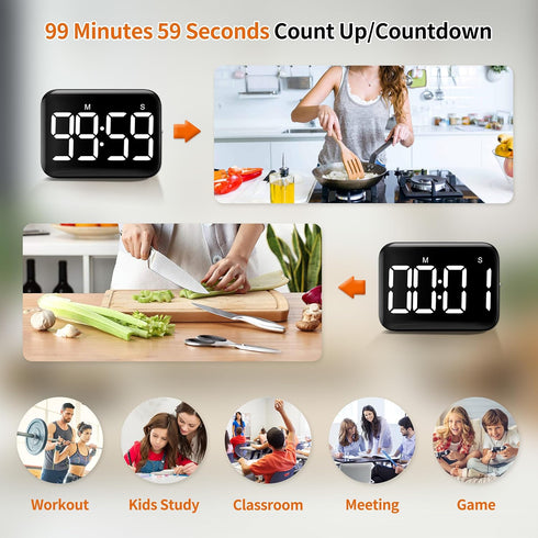 VOCOO Magnetic Kitchen Timer for Cooking with Count Up Countdown, Digital Timer with Large Display, Battery Powered
