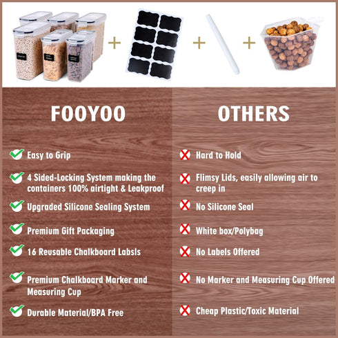 FOOYOO Set 6 Containers(4 4L+2 2.5L), 16 Cereal Containers Storage - Piece Airtight Large Dry Cereal Storage * * BPA