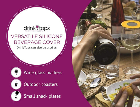 Drink Tops Ventilated Silicone Wine Glass Covers - Weighted Outdoor Glass Protectors, BPA Free - 4 Pack