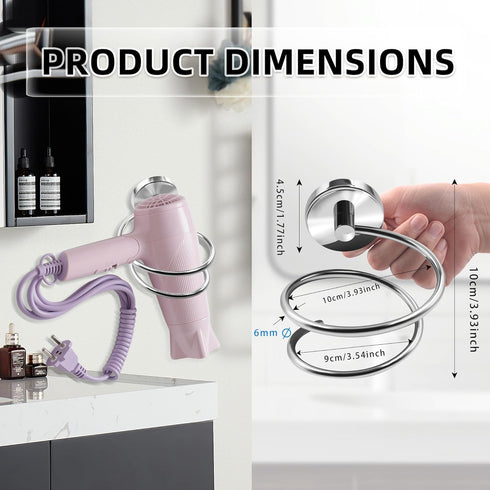 Bathroom Hair Dryer Holder, Wall Mount Hair Care Tools Holder, Chrome Finished Stainless Steel