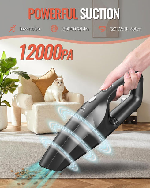 TEMOLA Handheld Vacuum Cordless, 12000Pa Portable Car Vacuum with Brushless Motor, Lightweight Handheld Cleaner