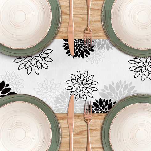 LXXTK 13x71 Inch (13"x71", Dahlia Flower Table Runner Farmhouse Black Gray Runners Modern Table Decorations Rustic