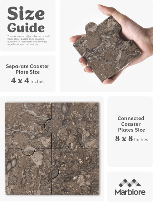 Set 4 Oceanic Stone Marble Drink Coasters of Square Coasters for Coffee Table Living Room Dining Table & Kitchen Decor